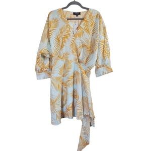 Aakaa Kimono Wrap Dress with Gold Leaf Print